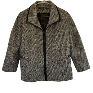Lafayette 148 New York Women's Black‎ Gray Wool Cashmere Knit Zip Blazer Size 12